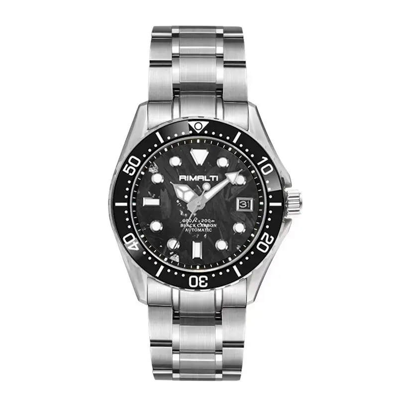 RIMALTI 40MM New Carbon Fiber Dial Quality Linen Automatic Mechanical Luxury Classic Business Sapphire 20Bar NH35 Sale
