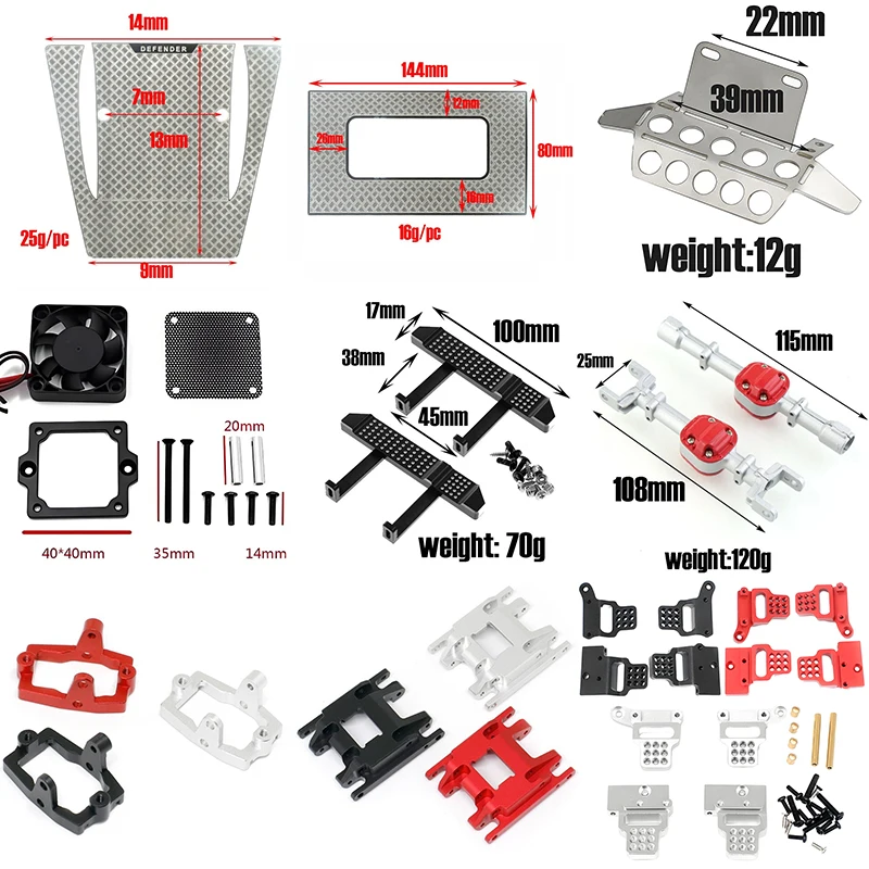 

TRX4 Land Rover Defender Sunroof/Hood Anti-Slip Plate-Differential Guard-Axle Housing-Steering Knuckle-Cooling Fan with Bracket