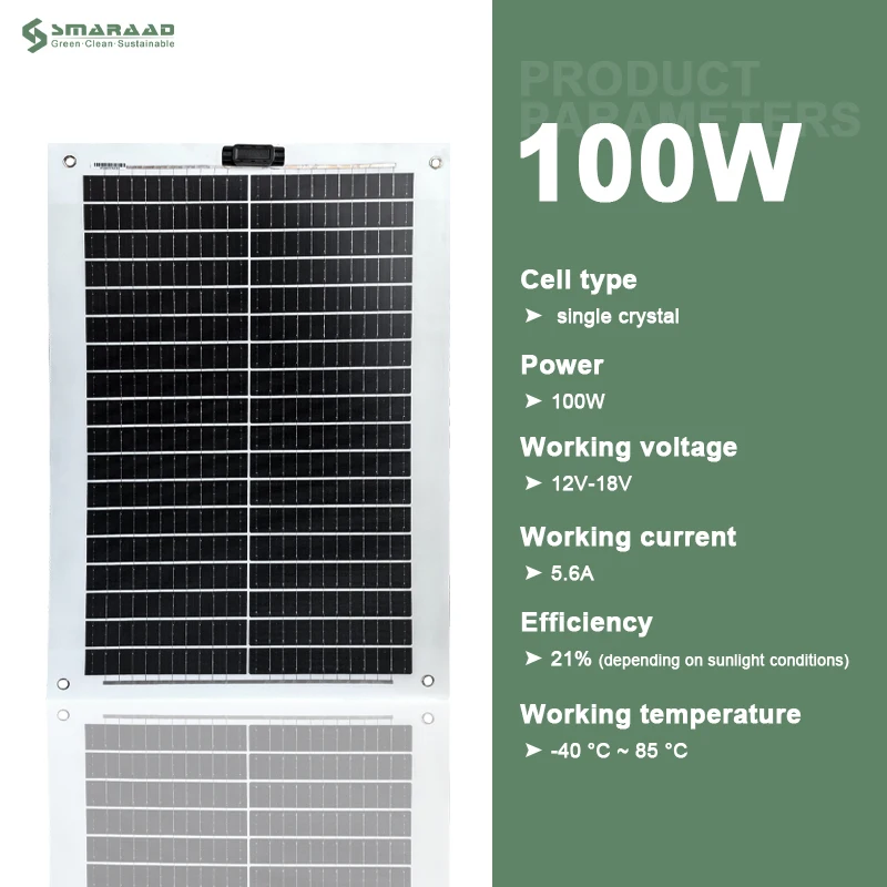 SMARAAD 100W 200W 18V Flexible Solar Panel Kit Waterproof High Efficiency DC Charging Line Controller Lightweight Free Sun Power