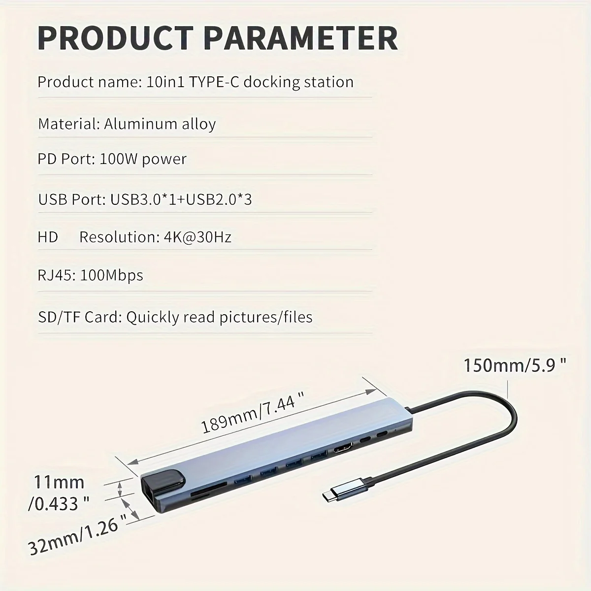 HUB USB Tipo C Docking Station Adattatore HUB USB C 10 in 1 con supporto HDTV 4K con RJ45 Ethernet USB PD e SD/TF Accessori per laptop