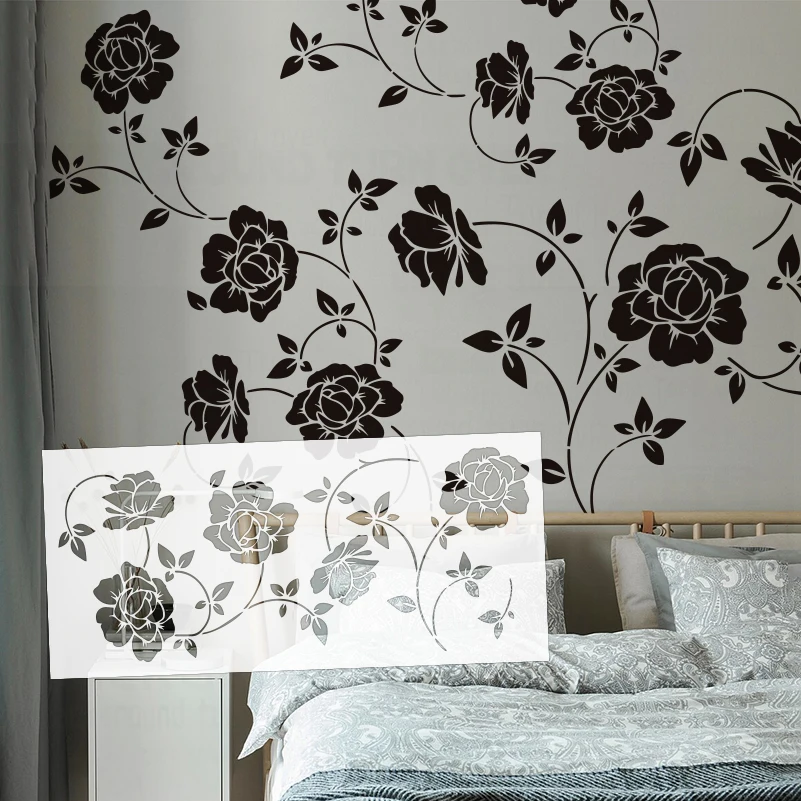 

73 см - 122 см настенный трафарет для декора, силуэт розы, лепестки, изогнутые стебли, листья, цветочные элегантные классические S574