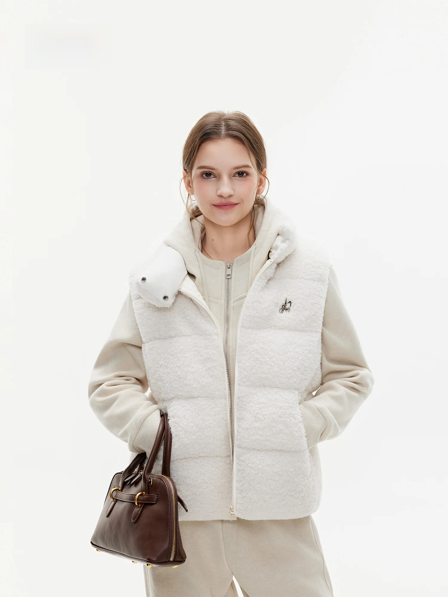 

Женский жилет Azmi с воротником из искусственного меха под овчину, теплый, из хлопка, для зимы 2025 года, новый, для повседневной носки, из полиэфирного волокна