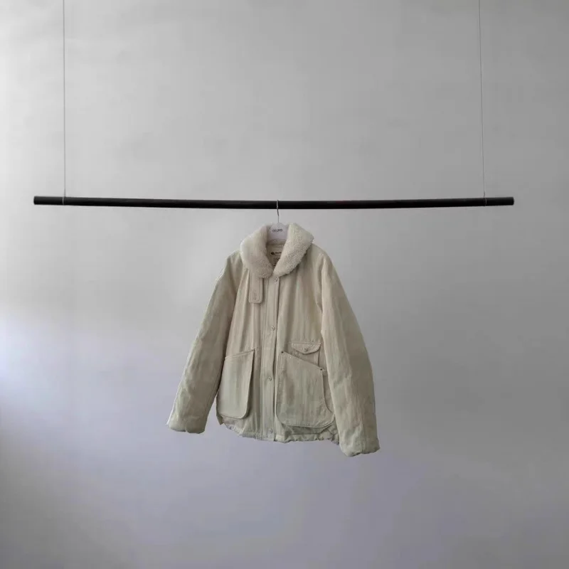 

ERUME Winter Anti-Cold Goose down Parka Lamb Fur Collar Workwear Jaet Women's Thiened Cotton Knitted Zipper Closure ort...