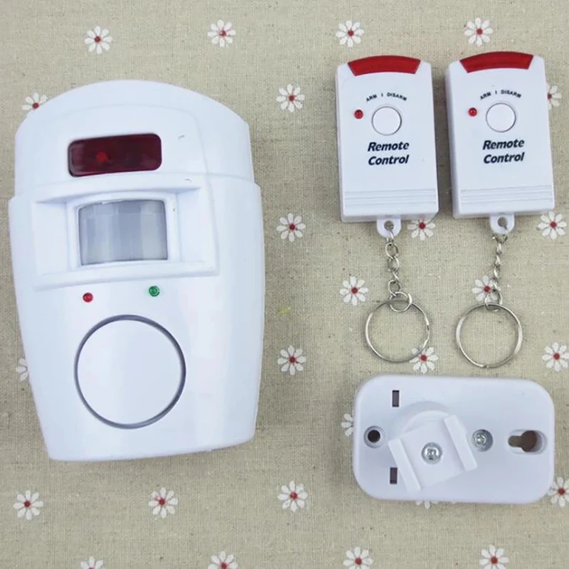 Wireless Alarm Infrared Motion Sensor Alarm - Burglar Alarm with 2 Remote Controls, 105dB, Suitable for Home/Garages/Shops