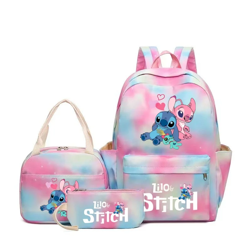 Stitch Large Capacity Backpack Set, Cartoon Anime Schoolbag, Kids Girl Travel Commute Knapsack With Lunch Bag And Pencil bag