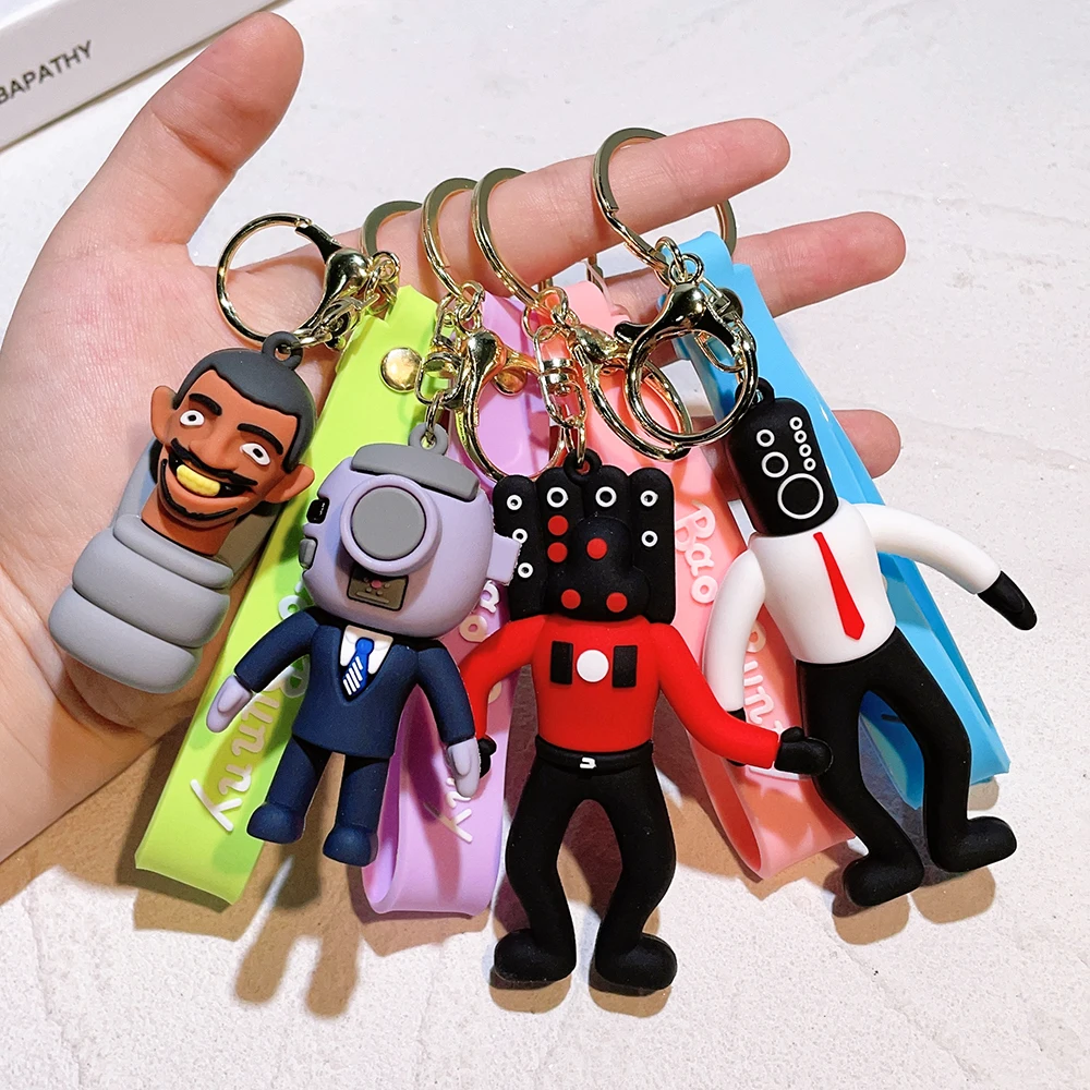 Cartoon Skibidi Toilet Keychain Cute Cartoon Figure Silicone Pendant Keyring Car Backpack Key Holder Kawaii Jewelry Accessories