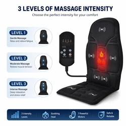 Electric Back Massager Massage Chair Cushion 7 Motors Heated Vibration Chair Pad Remote Control For Back Waist Car Home Office