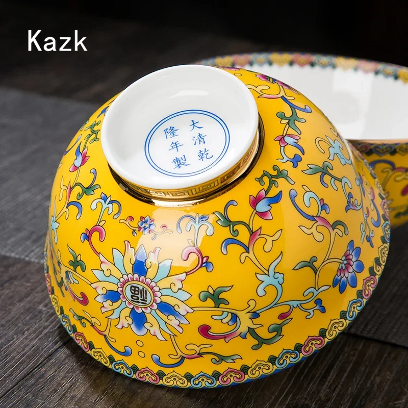 Chinese Style Relief Ceramic Bowl Gold Edge Craft Household Dining Table Decoration Salad Bowl Kitchen Tableware Enamel Bowl Set