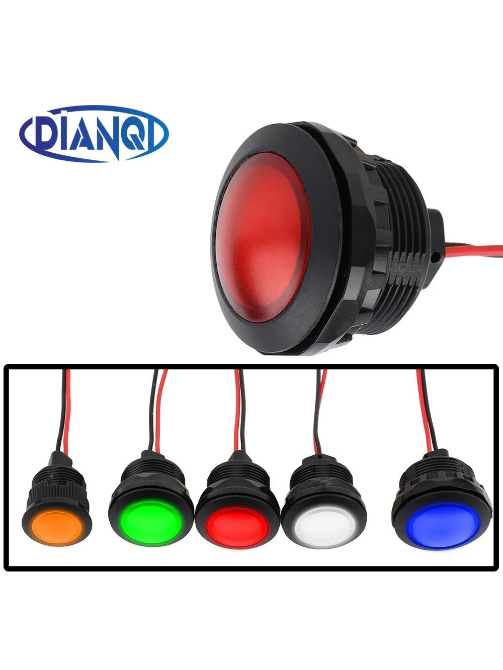 Indicateur en plastique pour LED, corps noir, rouge et vert, 3-6V, 12V, 24V, 220V, 22mm