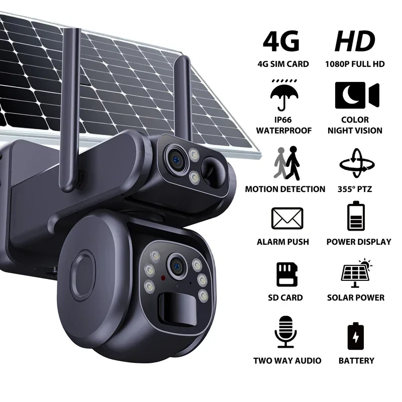 LTE Cellular 4G SIM Card CCTV Camera Outdoor 360 Pan Tilt Auto Track 2K Color Night Vision Solar-Powered Home Security Cameras