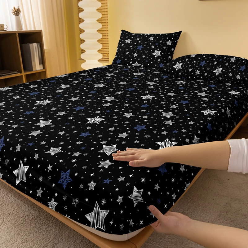 1 Simple modern stars printed matte Fitted Sheet, bedroom printed bed cover, bedding (excluding pillowcases)