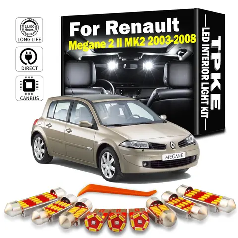 TPKE 12 st LED-lampor för innerkarta och läslampor för Renault Megane 2 II MK2 2003 2004 2005 2006 2007 2008 Biltillbehör 10 best sales Megane 2 LED - №10
