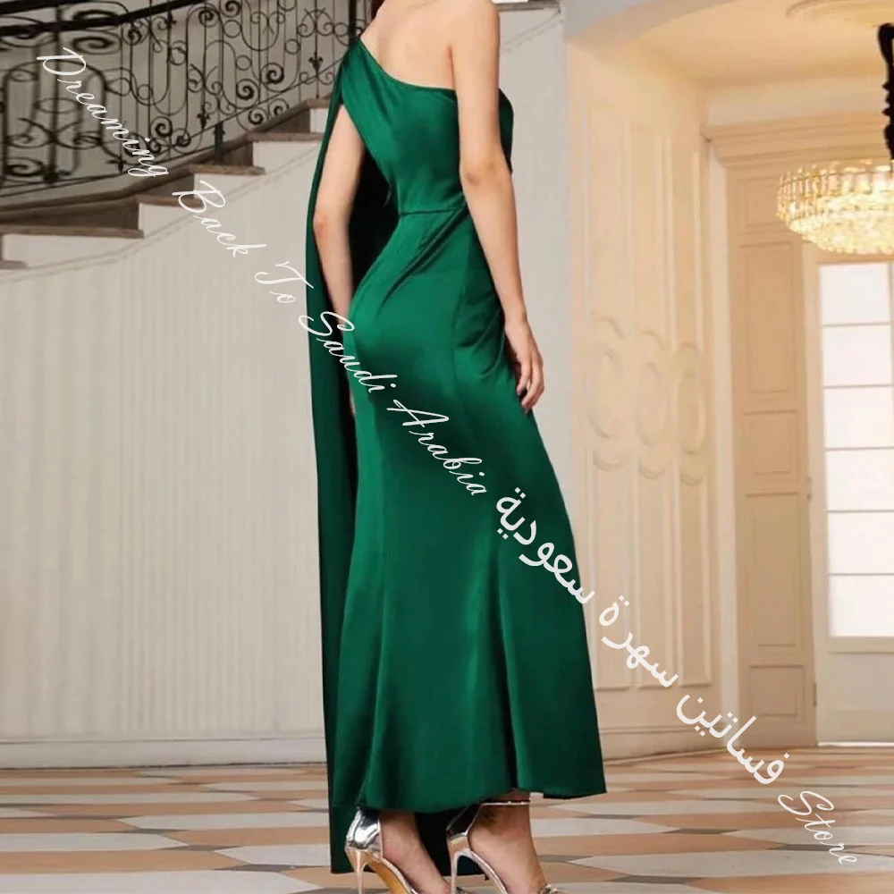 Romantic Prom Gowns Jersey One Shoulder Sleeveless Straight Fashion Watteau Train Solid Green Color Floor Length Front Slit