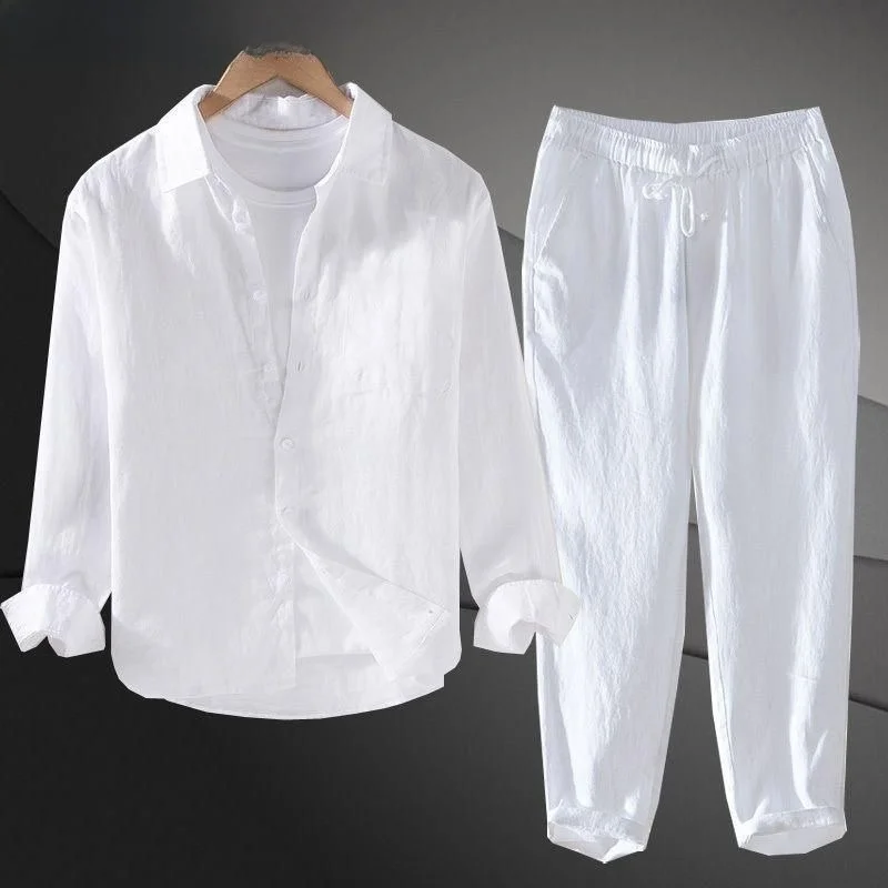 

2026 New Men's Casual Cotton Linen Long Sleeve Shirt Breathable Loose Fit Collared Summer Thin Material Comfortable Skin-Frie...