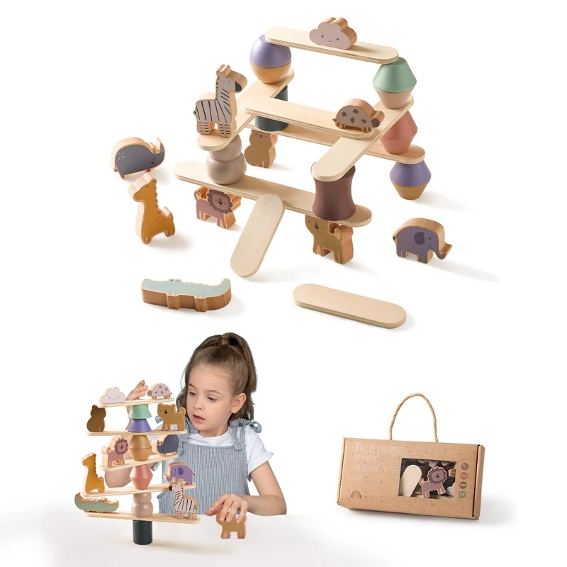 

Kid Montessori Toy Baby Wooden Animal Stacking Toys Balance Blocks Board Game Educational Balance Stacking Blocks Toy Baby Gifts