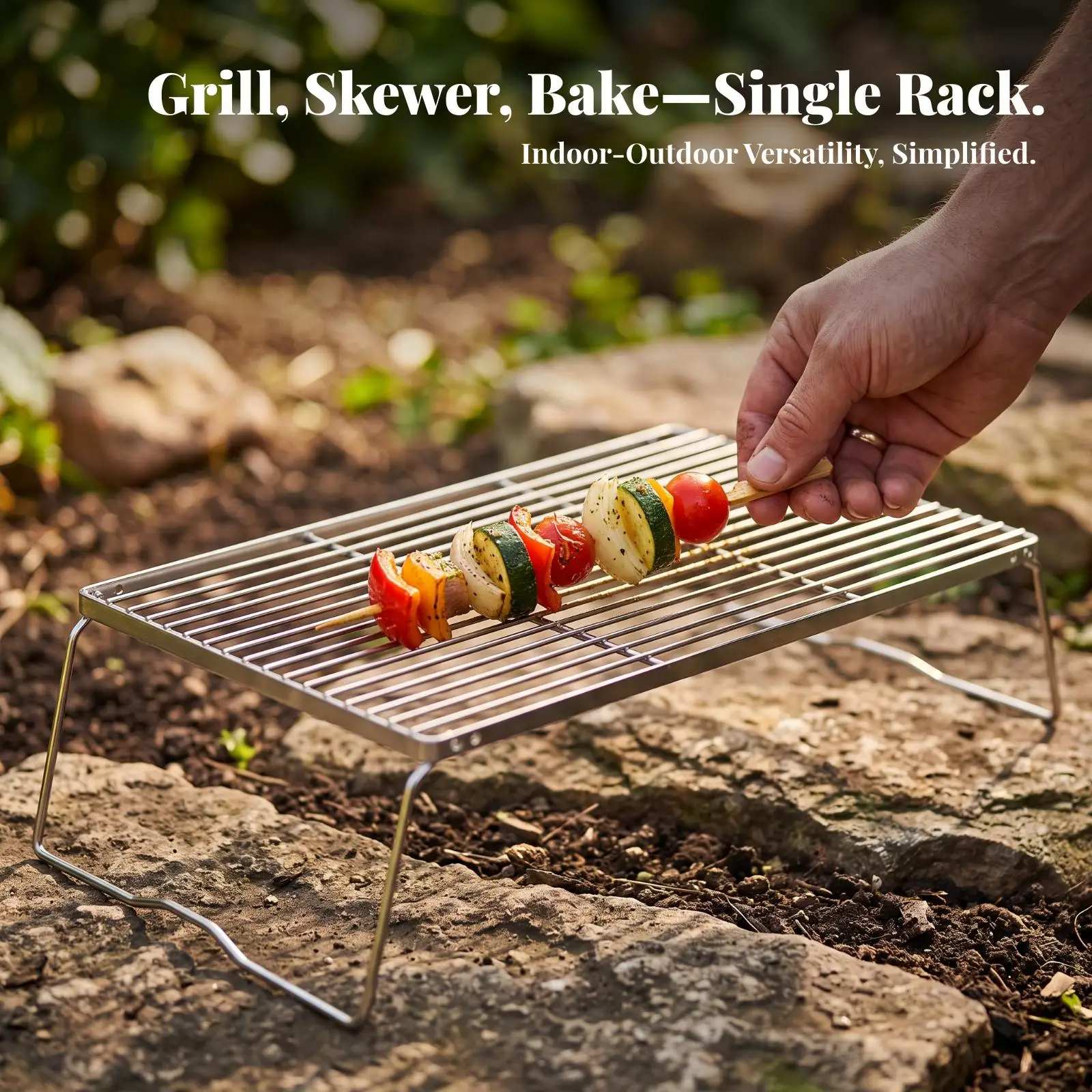Wire Grill Rack Foldable Stand Stainless Steel Adjustable Height Lightweight