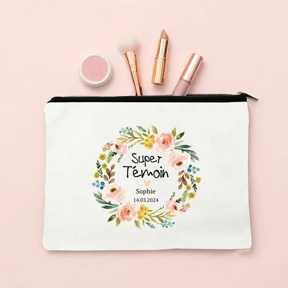 Personalised Women Makeup Bag Custom Name Bridesmaid Cosmetic Case Travel Toiletries Organizer Proposal Wedding Gift for Witness