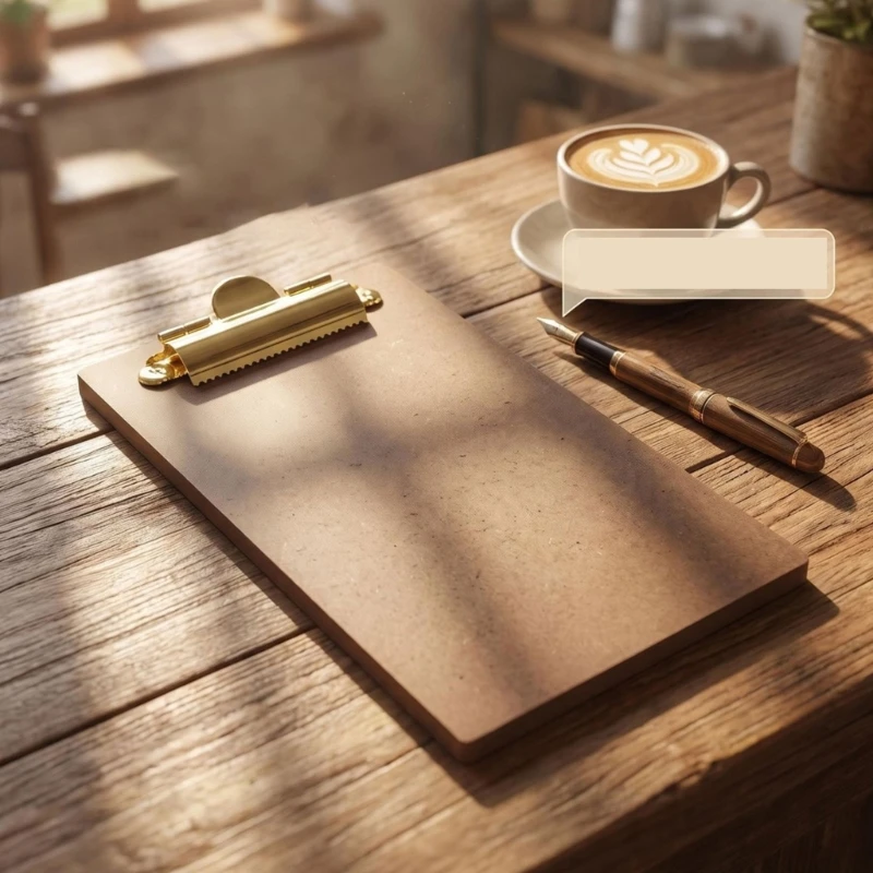 Narrow Clipboard with Top-Mounted Metal Clip, Flat Writing Support for Holding Note, Receipt, Forms, and Menu Sheets 896C