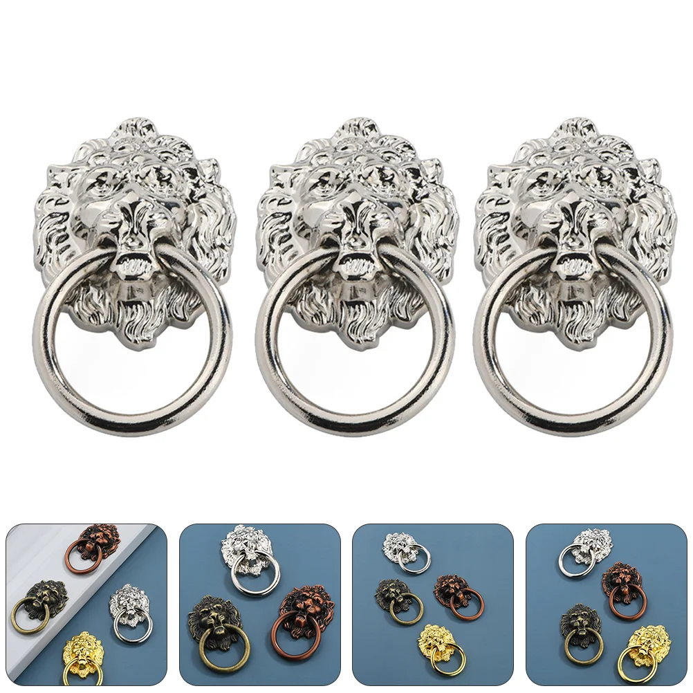 

5 Pcs Handle Knockers Door for Front Drawer Pulls Decorative Rings Handles Vintage Lion Head Pulling Wardrobe