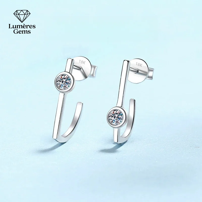 

18K White Gold Earplug Stud Earrings for Women 0.2CT Moissanite Diamond - Girl Birthday Gift Wedding Fine Jewelry Valentine's Da