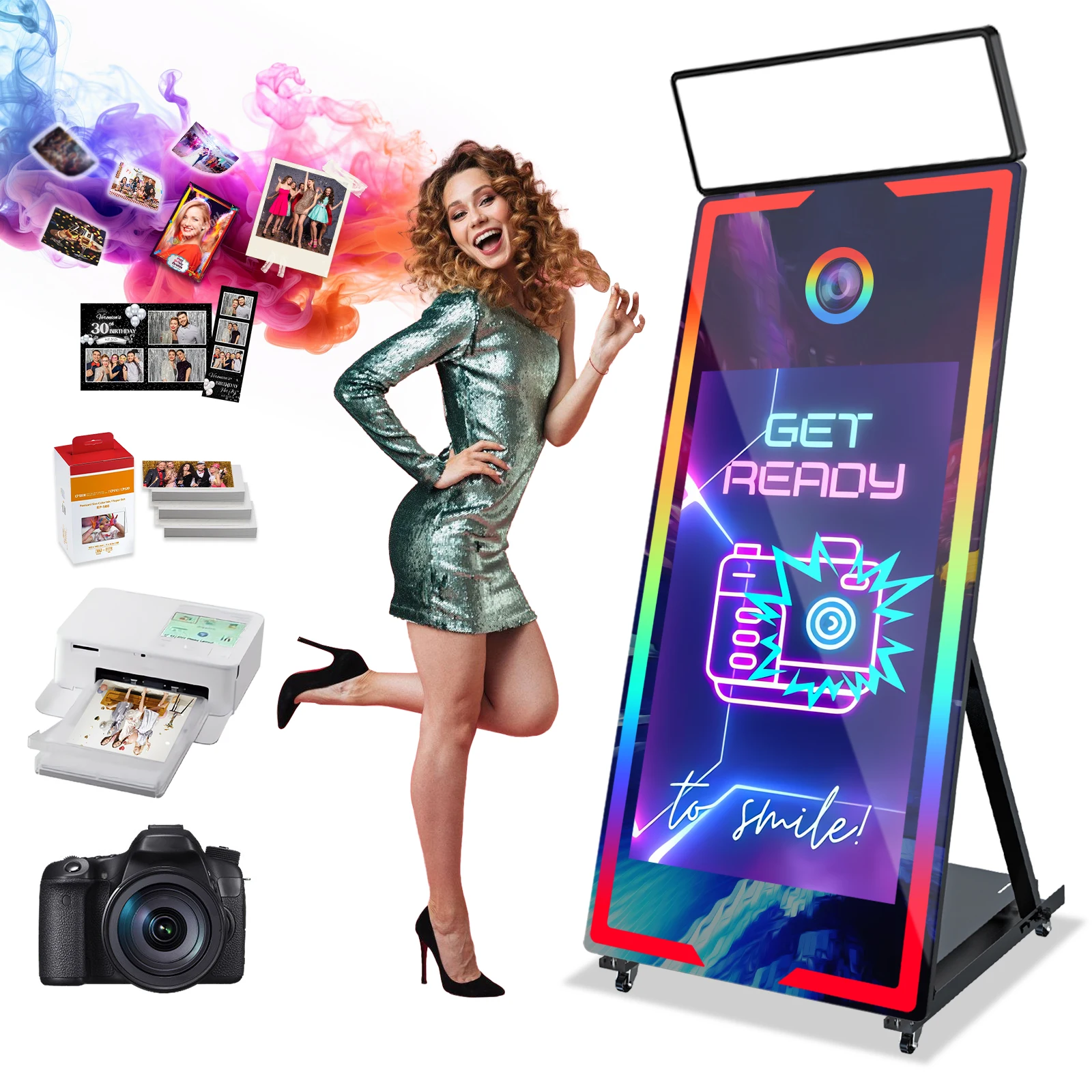 

Magic Mirror Photo Booth Touch Screen Machine 45 Inch 65 Inch Rental for Party Events
