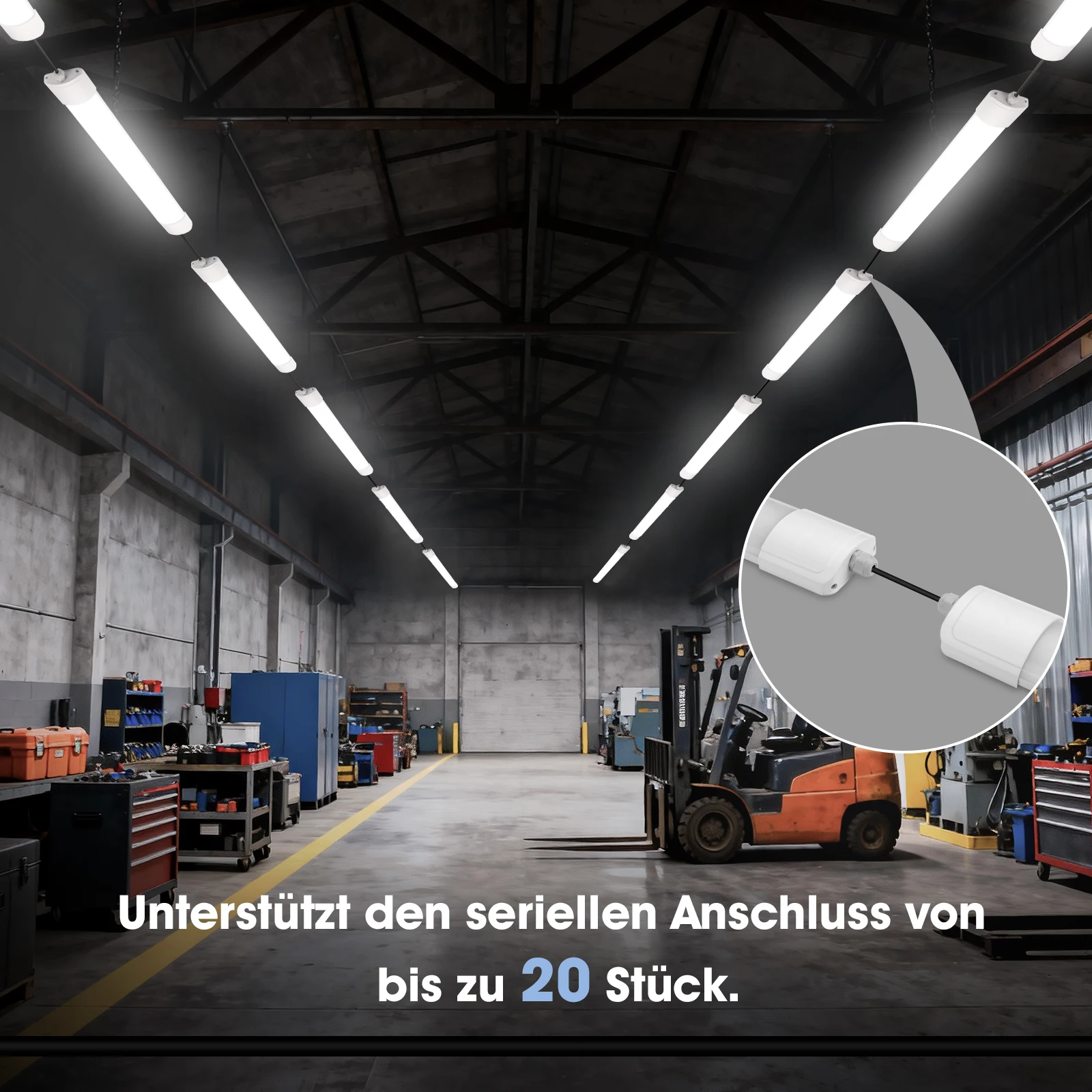 3PCS LED Wet Room Lights, Linkable 60/120 cm, 20/36W Ceiling Tube Lights, IP65 Waterproof, Cellar, Garage & Workshop Lighting