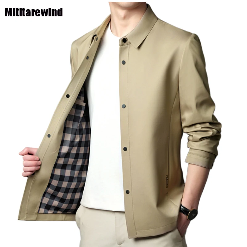 

Harajuku Fashion New Men Jackets Spring Autumn Business Casual Jacket Single-Breasted Khaki Coat Middle-aged Men Simple Clothes