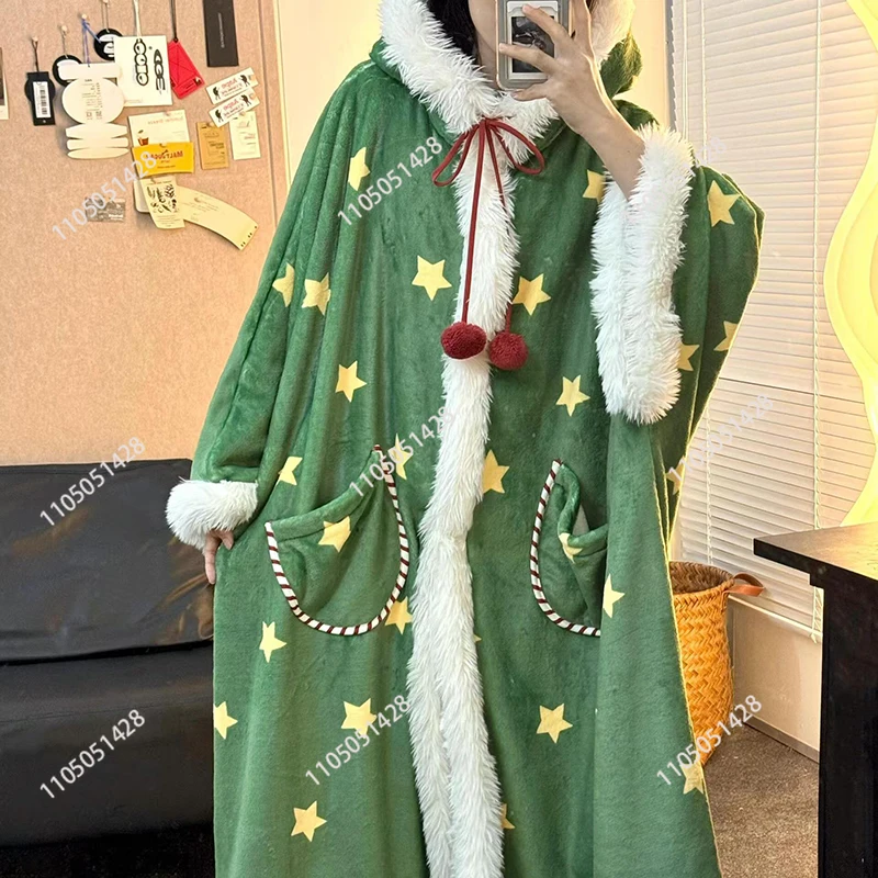 Christmas snowman flannel nightgown women's autumn and winter models can wear loungewear cape pajamas
