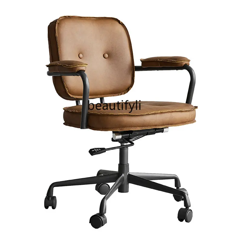 

Light Luxury Imitation Leather Office Chair Home Comfortable Lifting Swivel Chair Retro Backrest Desk Chair