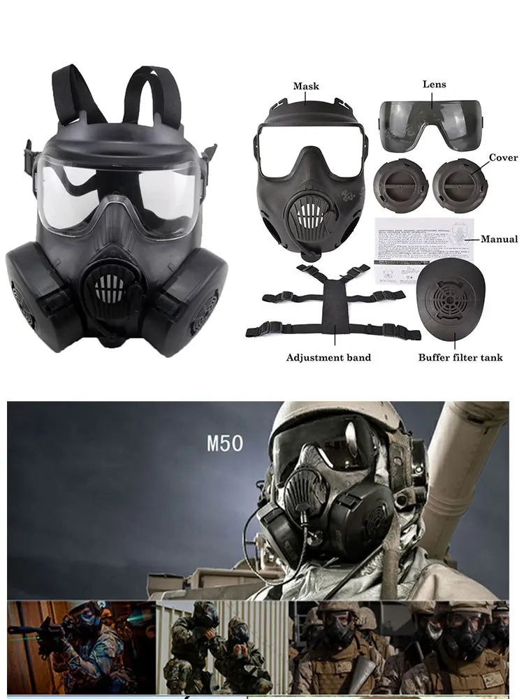 Protective M50 Tactical Respirator Dust Mask Full Face Gas Mask For Airsoft Shooting Hunting Riding CS Game Cosplay Protection