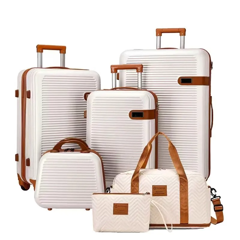 6-Piece Luggage Set: 20/24/28 Inch TSA-Approved Carry-On Suitcase +12Inch Vanity Case+Handbag+Clutch For Vacation Trip