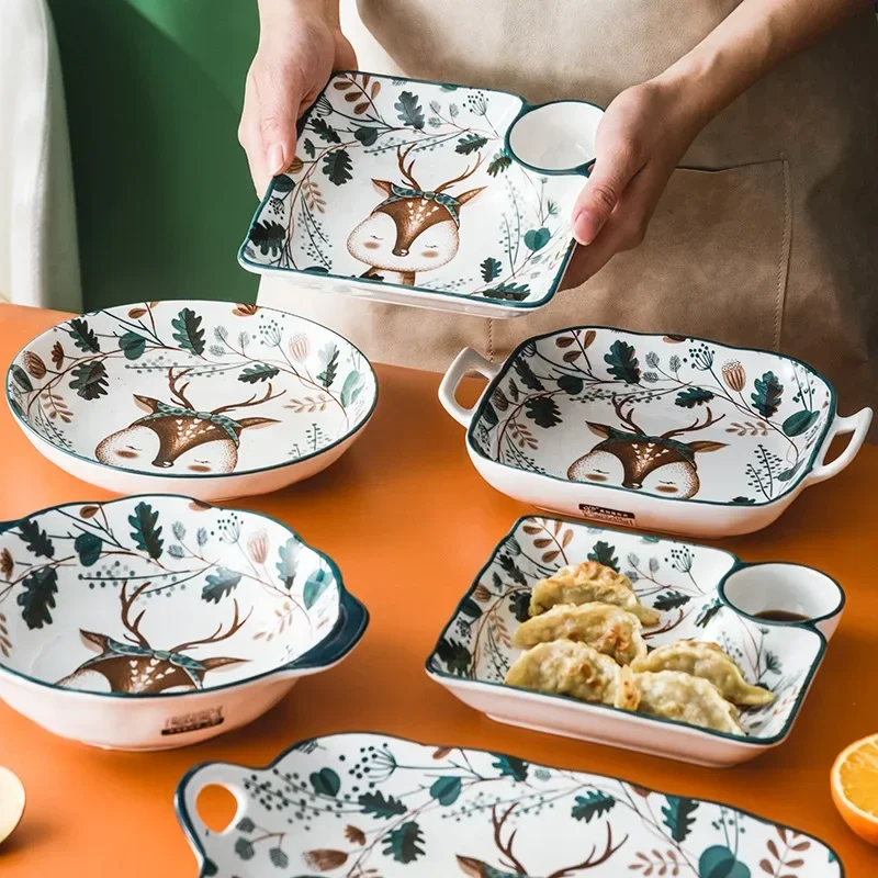 

Ins креативная японская мультяшная керамическая миска, домашняя тарелка, милая миска для риса, детская миска для супа, набор посуды