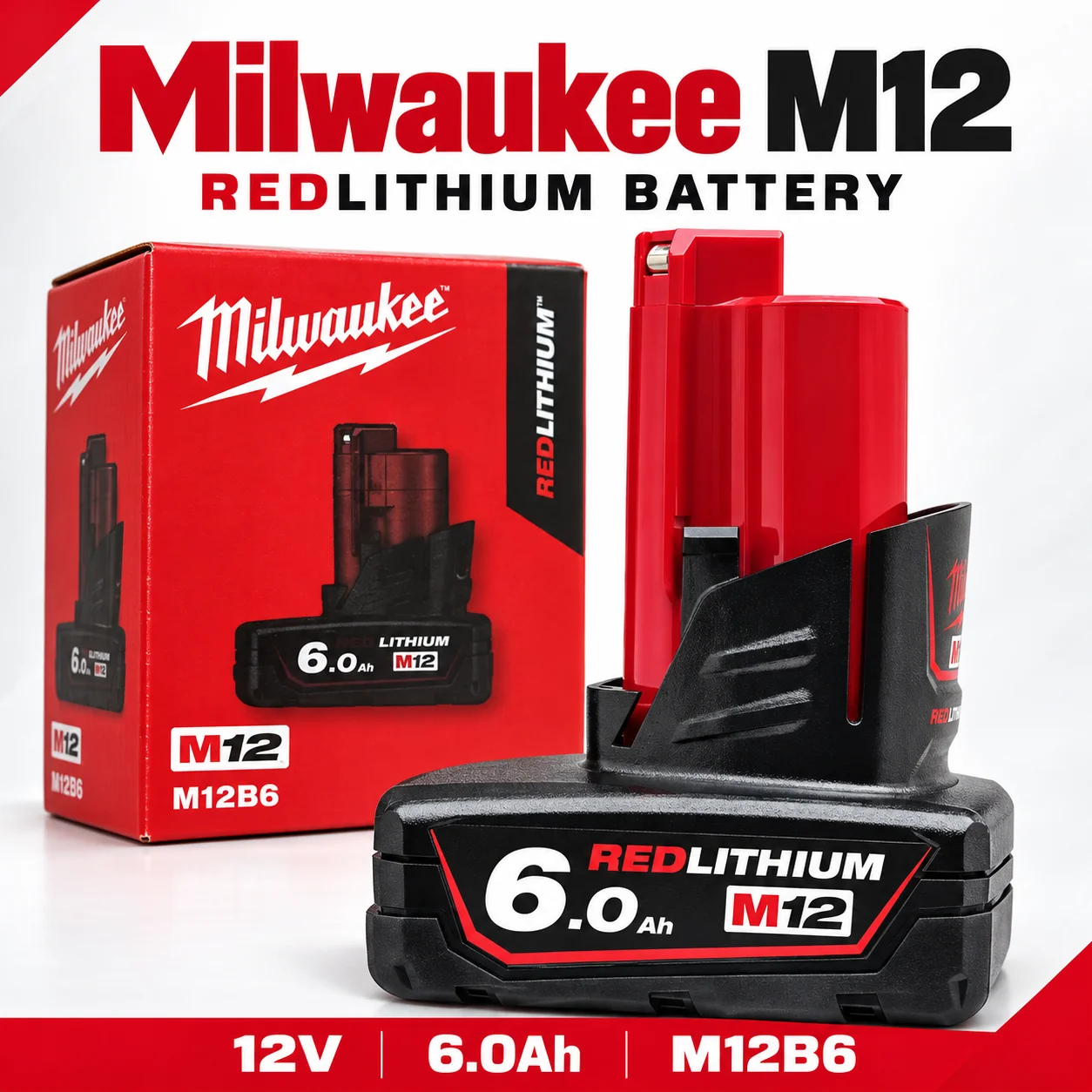 New Milwaukee 12V Battery 6.0Ah Milwaukee Rechargeable Battery For Milwaukee M12 Tool 48-11-2402 48-11-2411 48-11-2401MIL-12A-LI