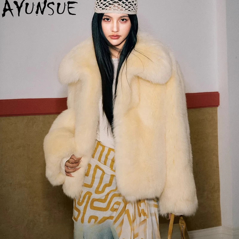 

AYUNSUE пальто из натурального лисьего меха, женские зимние куртки, женское желтое пальто из натурального меха, роскошная женская одежда High-street Fourrures Femmes