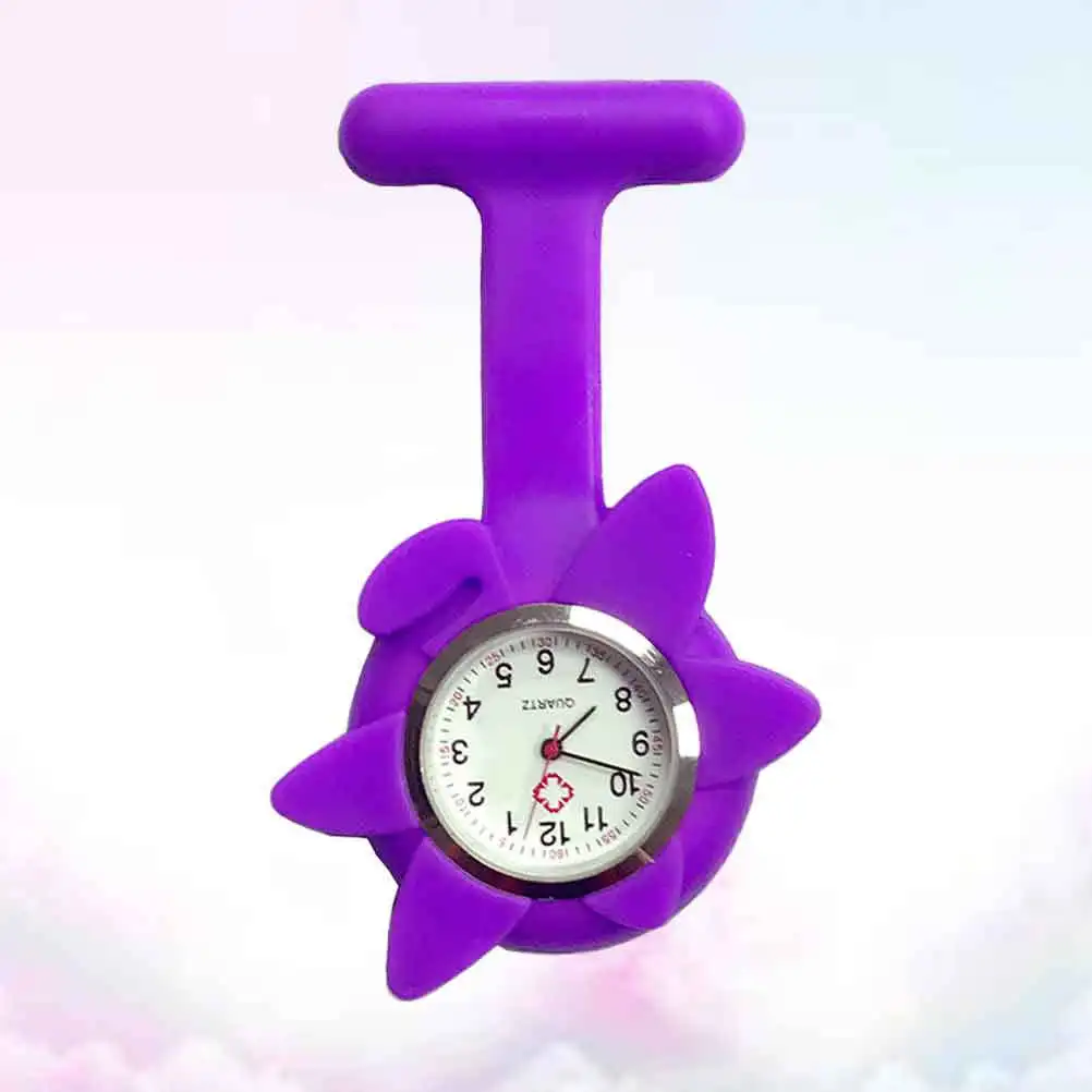 

Medical Hanging Watch in Purple Silicone Sunflower Style Nurse Doctor Pocket Clock Lightweight Clear Display Exquisite