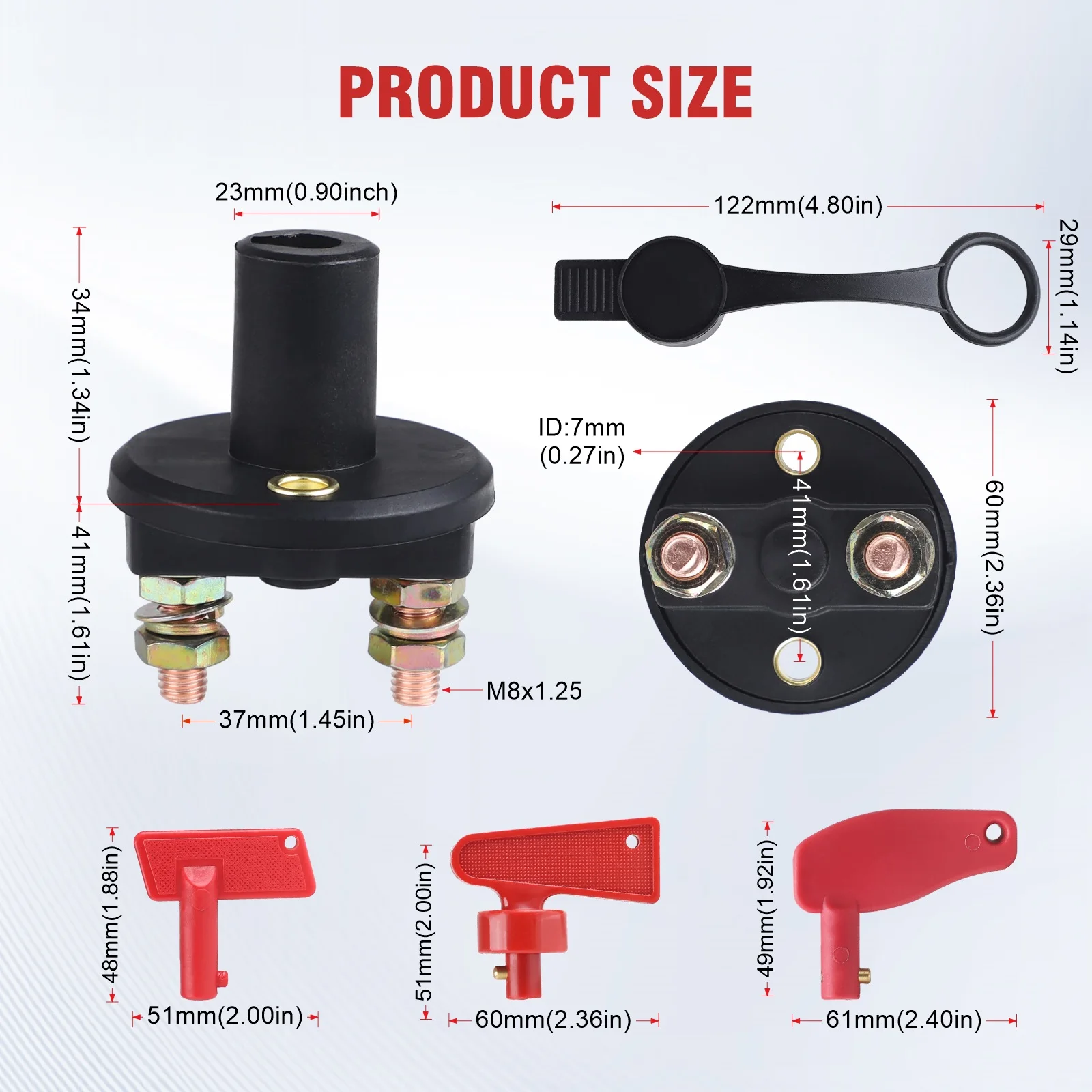 Batterie-Trennschalter 300A 12V mit 4 roten Schlüsseln für LKW, Boot, Marine, Auto – Isolator, Stromunterbrecher, Notausschalter – Detail 2