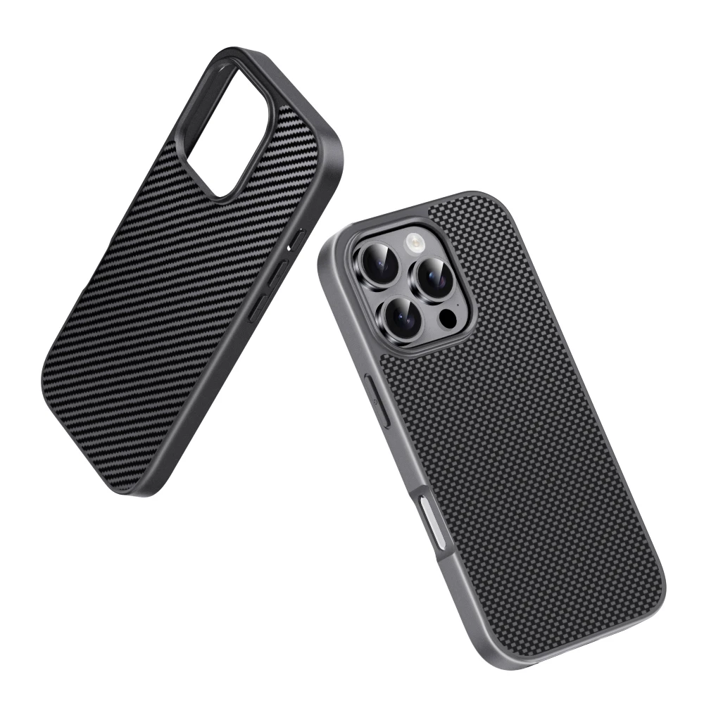 Luxuriöse, stoßfeste, matte Handyhülle für iPhone 17, 16, 14, 11, 12, 13, 15 Pro Max Air 17Pro16Pro, Kevlar-Carbonfaser-Muster, Rückseite – Detail 3