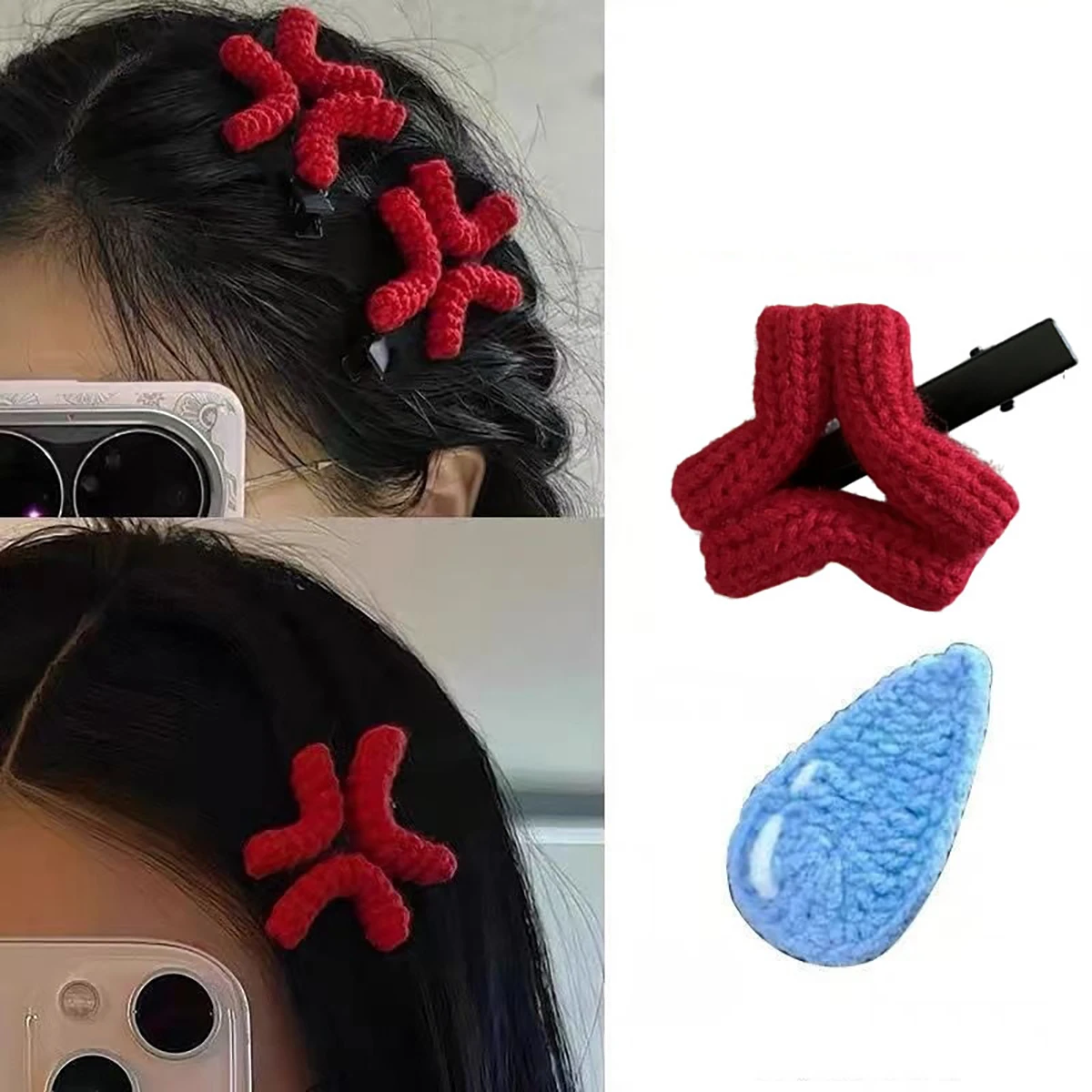 1pc New Angry Hair Clip Novelty Duckbill Clip Crochet Yarn Headband Side Clip ﻿