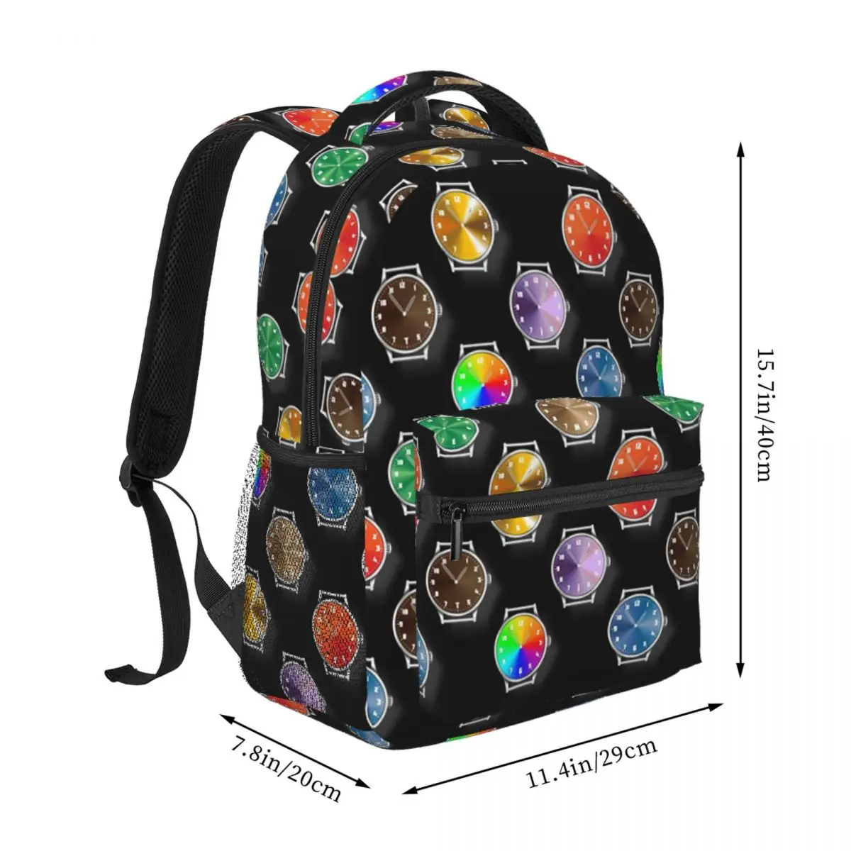 Watch With Colorful Dial And Shadows Backpack Student BookBag Children School Bag Laptop Shoulder Bags for Men Women