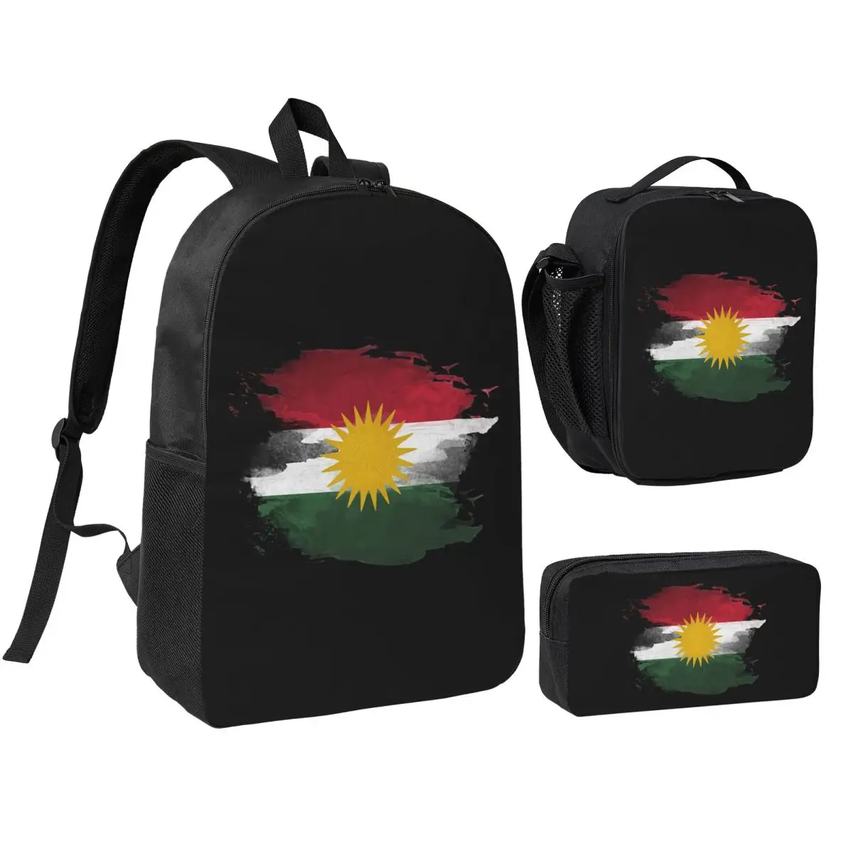 

Kurdistan Flag Backpack Boys Girls BookBag School Bag Shoulder Bags 3ps Insulated Lunch Bag Pencil Case