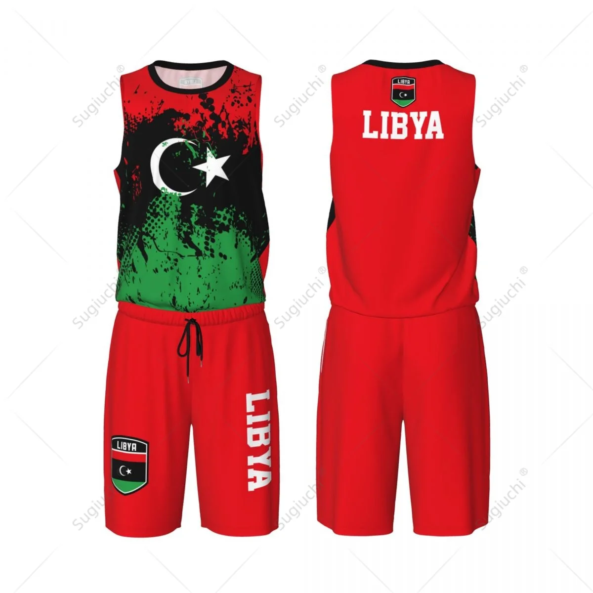 Team-up Libya Flag Grain Men Basketball Jersey Set Shirt & Pants Sleeveless Custom Name Nunber Exclusive