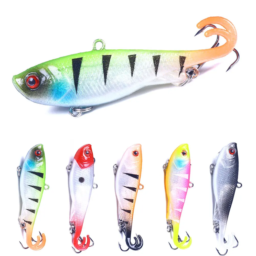 VIB Angelköder mit Weichem Silikon-Schwanz Sinkender Vibrations-Wobbler Isca Künstlicher Schwimmköder für Barsch und Hecht 7cm-12g