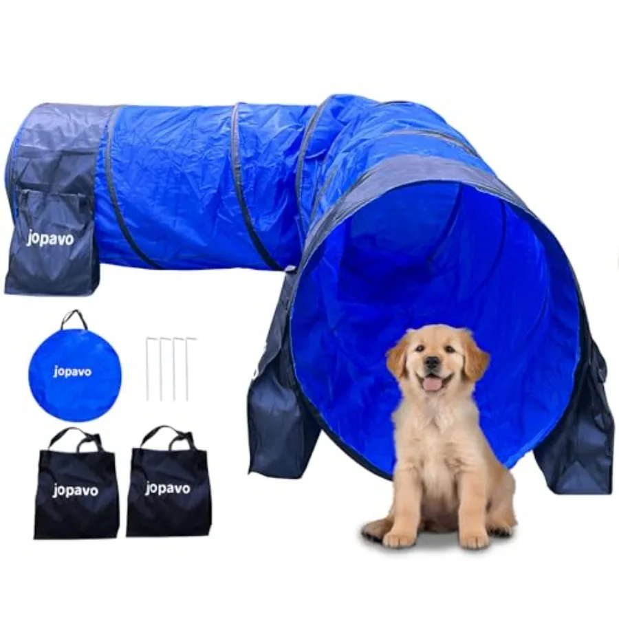 

Dog Agility Training Equipment Tunnel: 10 Foot Agility Tunnel with 2 Pack Sandbags, Carry Bag and 4 Ground Spikes.Ideal Agility