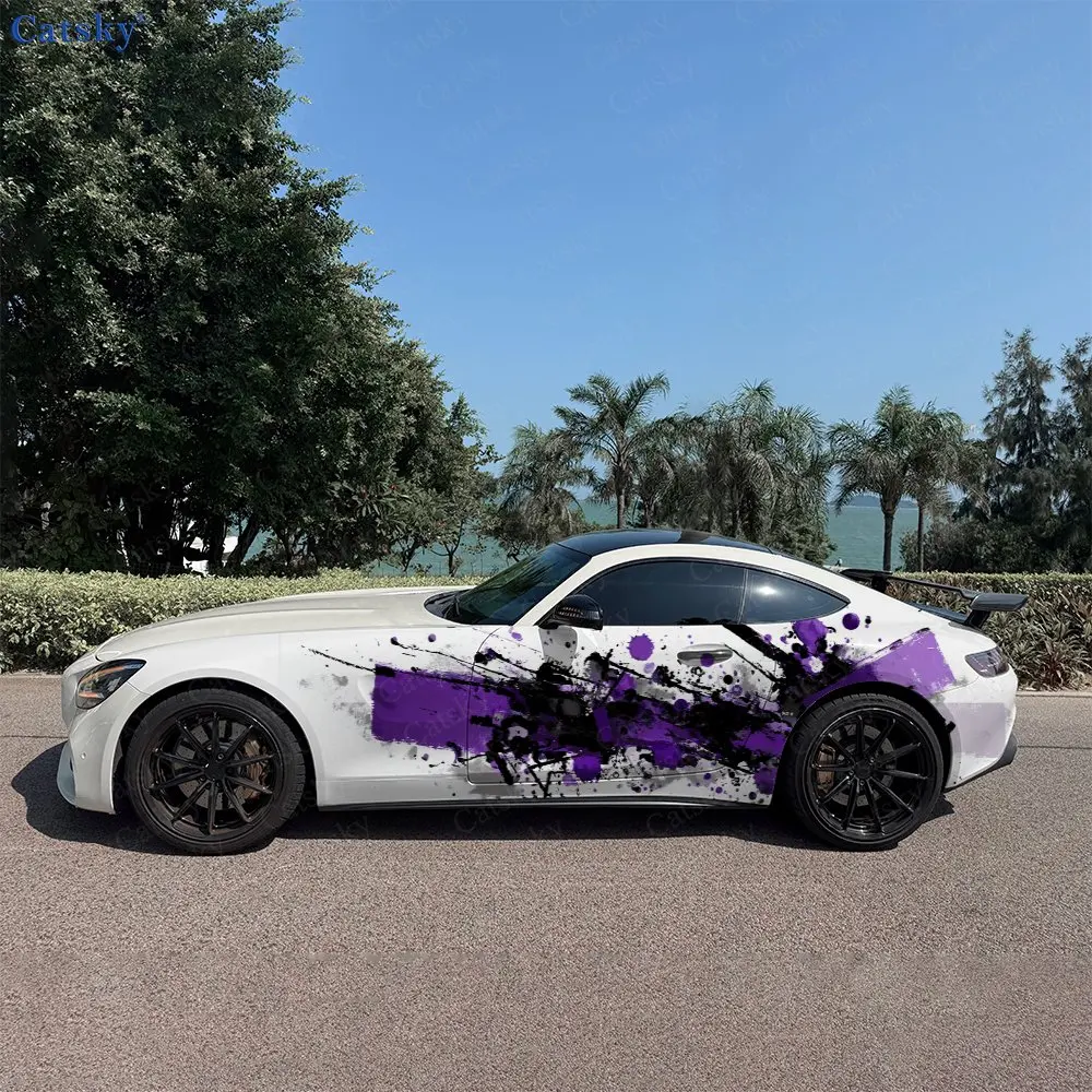2pcs Dark Purple Ink Ink-Splatter, Durable, Fade-resistant, Enhance Vehicle Aesthetics With Bold Artistic Design Car Vinyl Wraps