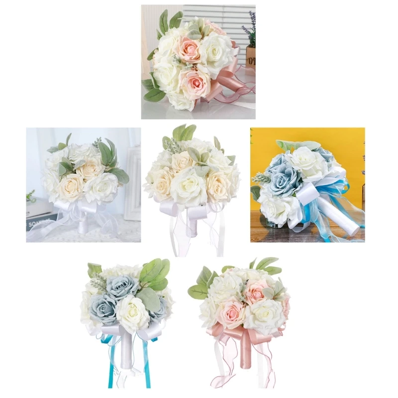 Amzing Wedding Roses Faux Flower Bouquet Fake Flowers Gift for Bride Durable