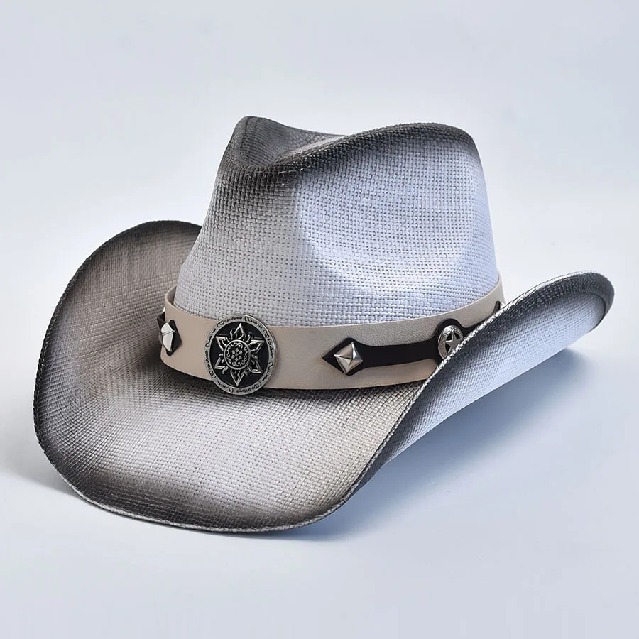 Kapelusze słomkowe w stylu zachodnim dla mężczyzn kobiety letni kapelusz przeciwsłoneczny na plażę Vintage Curled Edge Cowgirl Jazz Hat Sombrero Hombre