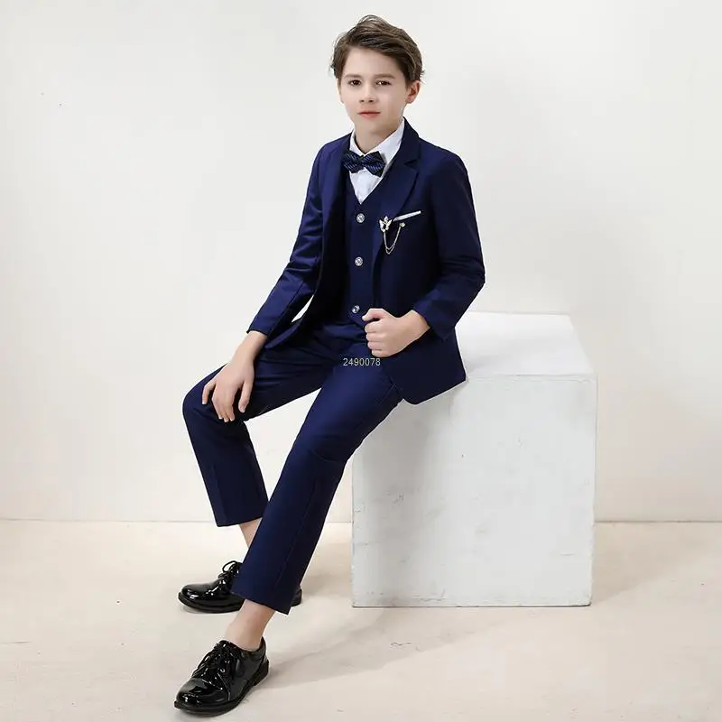 

Kids Jacket Vest Pants 3PCS Party Photograph Set Children Formal Wedding Suit Teenager Boy Tuxedo Party Dress Dance Show Costume