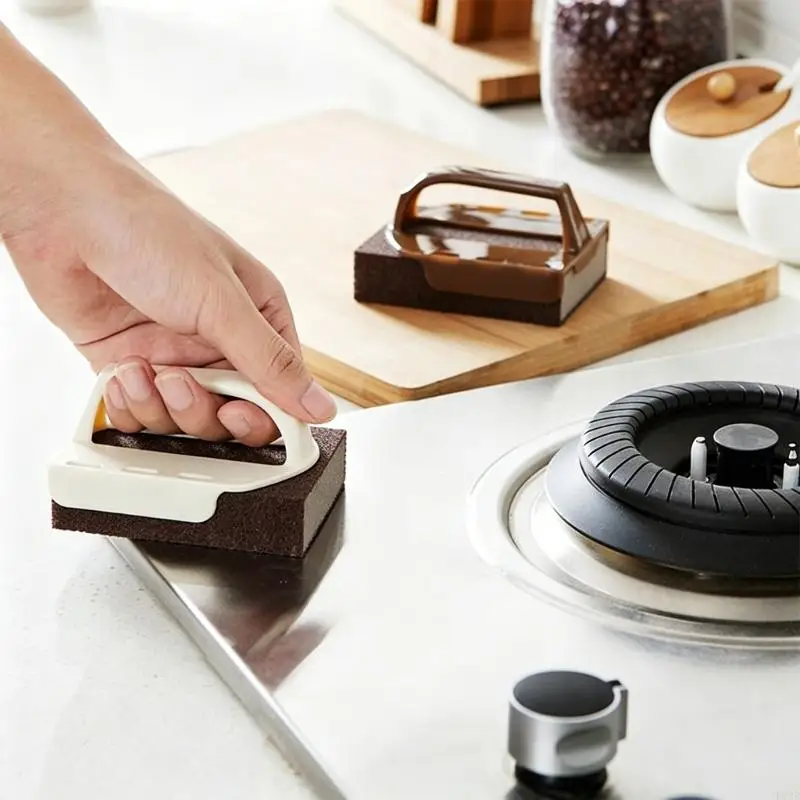 F19B Sandpaper Sponge For Pot Pan And Cookware Removable Handle Kitchen Scrubbber