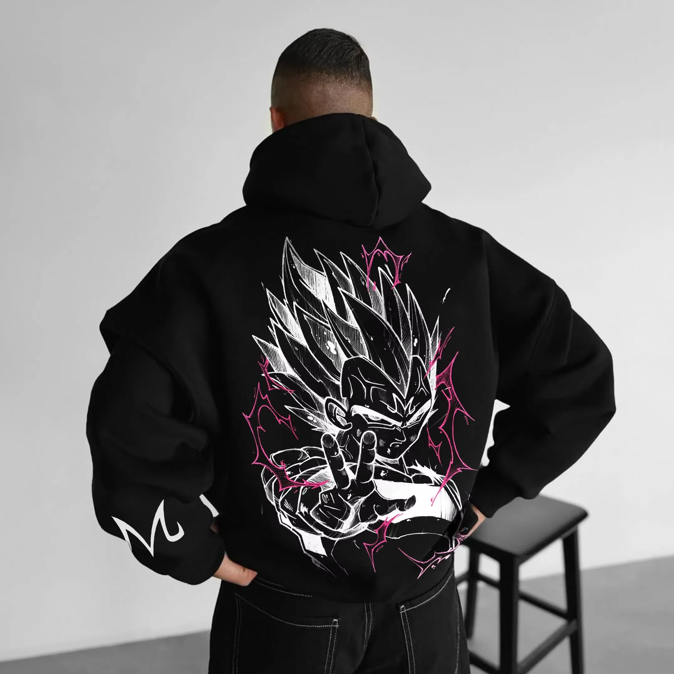 Bandai 2026 nuevo Dragon Ball Z Goku contorno línea de neón estampado de roca Sudadera con capucha para hombres cálido padre-niño de talla grande Top suelto de manga larga