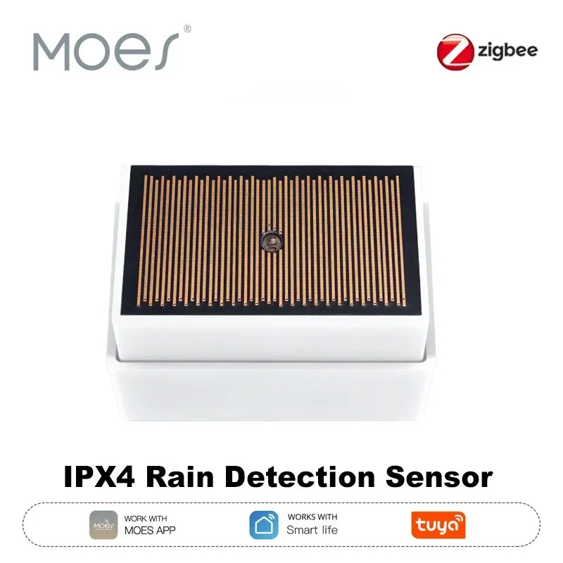 MOES Tuya ZigBee Smart Rain Detection Sensor Water Leakage Flood Detector Wireless IPX4 Waterproof Outdoor Use Battery Powered